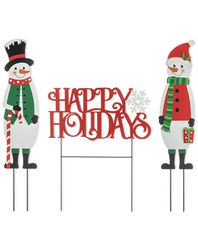 Glitzhome Snowman & Happy Holidays Yard Stake In Multi