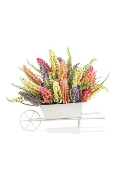 Glitzhome Spring Colors Mixed Heather Floral Cart Centerpiece In Multi