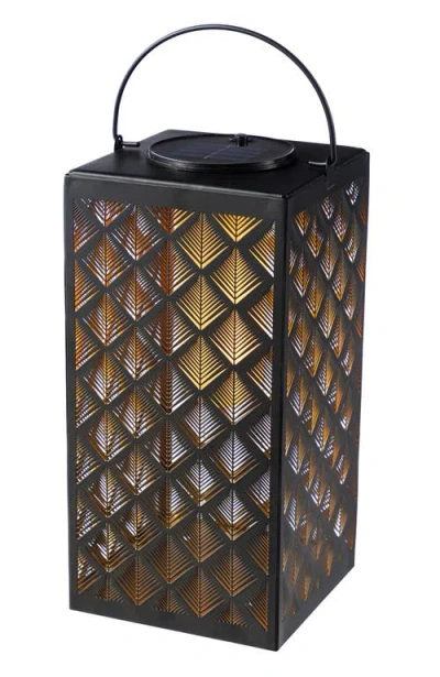 Glitzhome Square Textured Glass Pattern Solar Powered Hanging Lantern With Led Light In Black