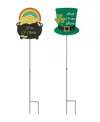 Glitzhome St. Patrick's Pot Of Gold-tone Leprechaun Hat Metal Yard Stake, Set Of Two In Multi