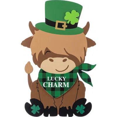 Glitzhome St. Patrick's Wooden Highland Cow Porch Decor In Brown