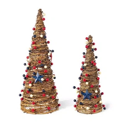 Glitzhome Stars And Berry Cone Tabletop Tree In Brown