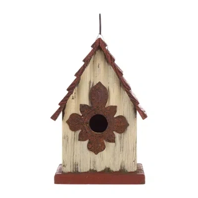 Glitzhome Tall White/red Hand Painted Wood Birdhouse In Multi