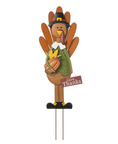 Glitzhome Thanksgiving Metal Turkey Yard Stake, Standing Decor Or Hanging Decor, 36" In Multi