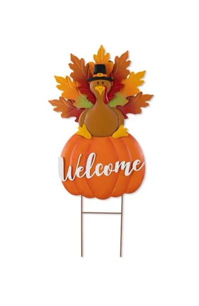 Glitzhome Thanksgiving Metal Turkey Yard Stake Standing Decor Or Wall Sign In Orange