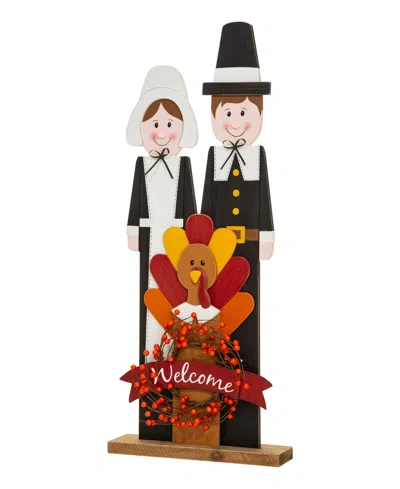 Glitzhome Thanksgiving Pilgrim Couple Porch Decor, 36" In Multi
