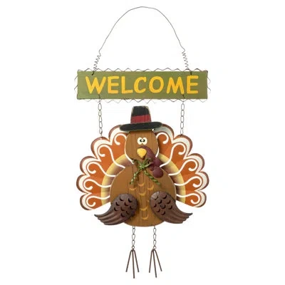 Glitzhome Thanksgiving Turkey Welcome Wall Decor In Yellow