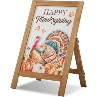 Glitzhome Thanksgiving Wooden Turkey Easel Porch Sign In Brown