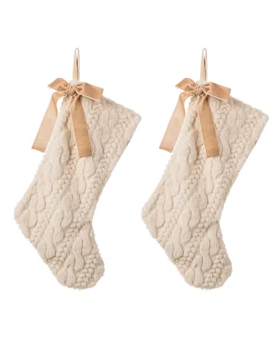 Glitzhome Twisted Faux Marten Fur Christmas Stockings With Bow, Set Of 2 In Multi