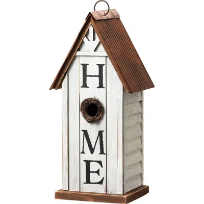 Glitzhome Washed White Distressed Solid Wood "home" Or "welcome" Birdhouse In Brown
