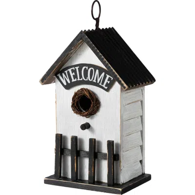 Glitzhome Washed White Distressed Solid Wood "home" Or "welcome" Birdhouse In Multi