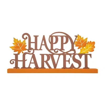 Glitzhome Wood And Metal Happy Harvest Thanksgiving Tabletop Decor In Orange