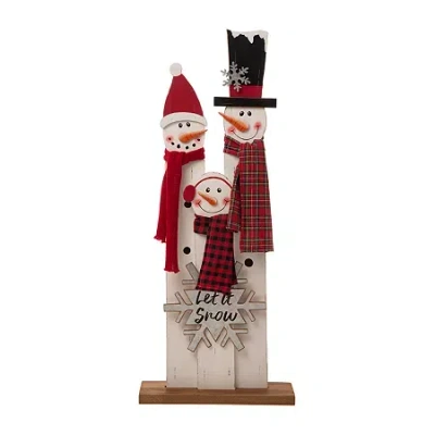 Glitzhome Wood Snowman Family Christmas Yard Art In White