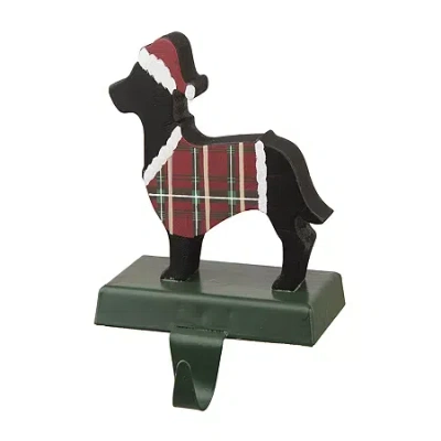 Glitzhome Wooden & Metal Dachshund Christmas Stocking Holder In Green