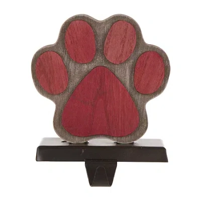 Glitzhome Wooden & Metal Paw Christmas Stocking Holder In Red