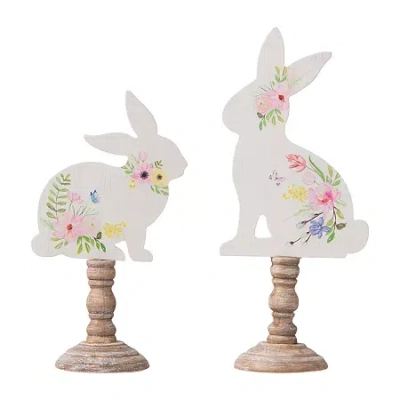 Glitzhome Wooden Bunny 2-pc. Easter Tabletop Decor In White