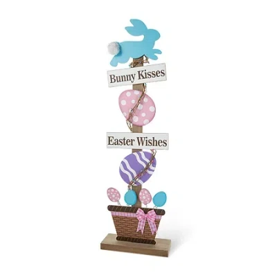 Glitzhome Wooden Bunny And Eggs Decor Easter Porch Sign In Pink