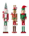 Glitzhome Wooden Christmas Green Brush Tree, Gingerbread Man And Elf Dog Nutcracker, Set Of 3 In Multi