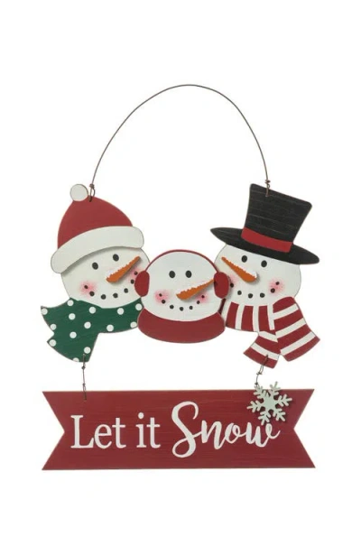 Glitzhome Wooden Christmas Snowman Family Wall Decor In Red