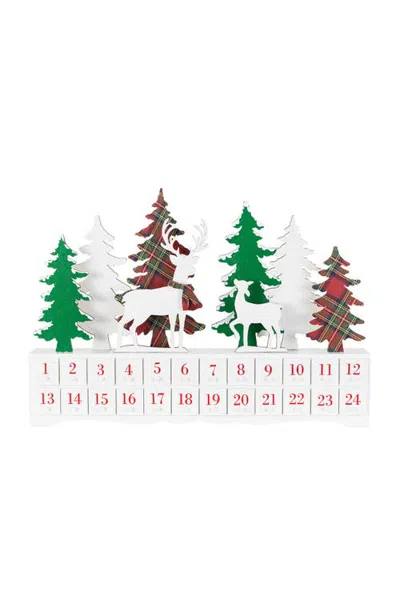 Glitzhome Wooden Christmas Tree & Reindeer Advent Countdown Calendar In White