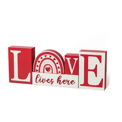 Glitzhome Wooden Love Valentines Day Tabletop Decor In Red