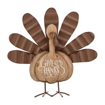 Glitzhome Wooden Metal Turkey Thanksgiving Tabletop Decor In Brown