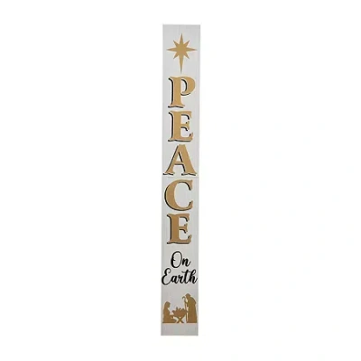 Glitzhome Wooden Nativity Peace Christmas Porch Sign In White