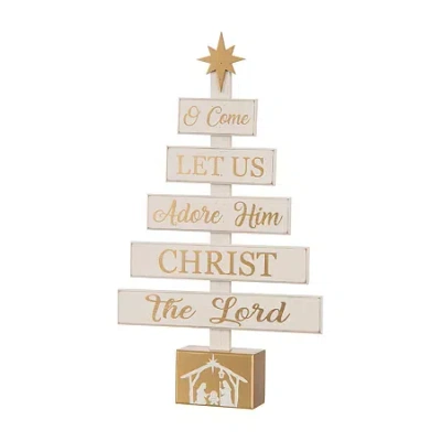 Glitzhome Wooden Nativity Tree Hand Painted Christmas Tabletop Decor In White