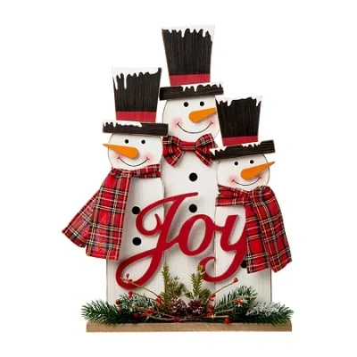 Glitzhome Wooden Snowman Family Christmas Tabletop Decor In White