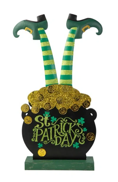 Glitzhome Wooden St. Patrick's Leprechaun Pot Of Gold Porch Decor In Green