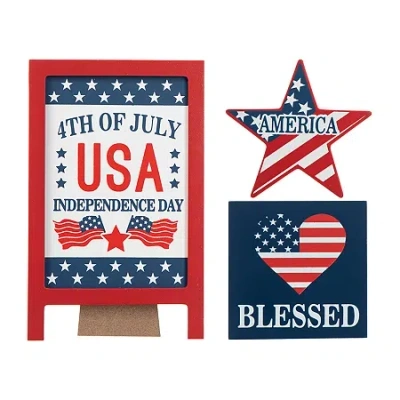 Glitzhome Wooden Usa Sign 3-pc. Tabletop Decor In Multi