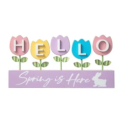 Glitzhome Wooden/metal Tulips Easter Tabletop Decor In Blue