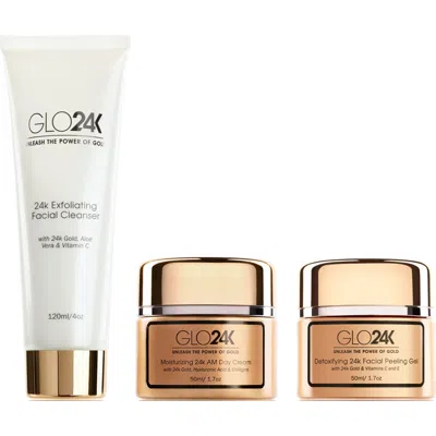 Glo24k Unleash The Power Of Gold 24k Gold Moisturizing Day Cream, Peeling Gel, Exfoliating Facial Cl In Na