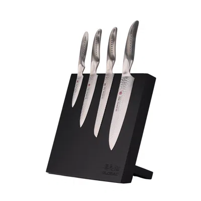 Global Bitoku Sai Essentials 5 Piece Knife Set With Magnetic Block, Rubberwood In Black