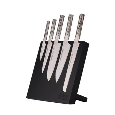 Global Bitoku Ukon Essentials 6 Piece Knife Set With Magnetic Block In Silver