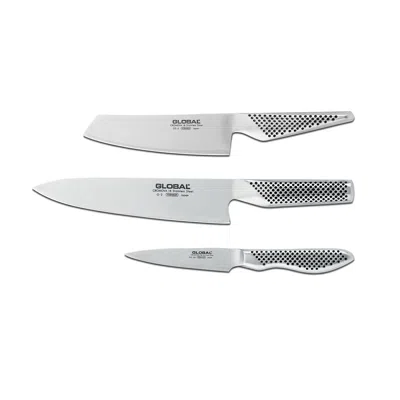 Global G-2538 3 Piece Knife Set With Chef's, Vegetable And Paring Knife In Silver