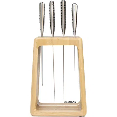 Global Hashira 5-piece Knife Block Set In Silver