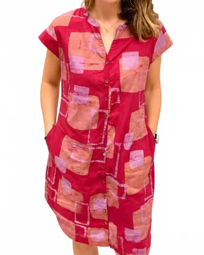 Global Mamas Harbor Shirt Dress In Multi In Burgundy