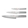 Global Ukon 3 Piece Knife Set, 3.5" Paring, 6" Serrated Utility, 8" Chef's