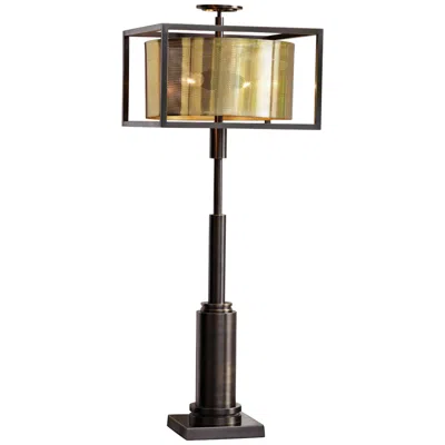 Global Views 37" Brass And Bronze Industrial Modern Table Lamp In Gold