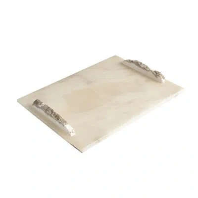 Global Views Alabaster Rectangle Tray W/rock Handles In White