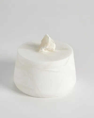 Global Views Alabaster Tapered Round Box W/ Rock Finial In White