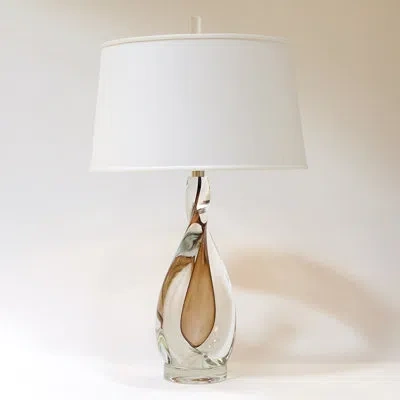 Global Views Amber Twist Lamp W/silk Shade In Clear,brown