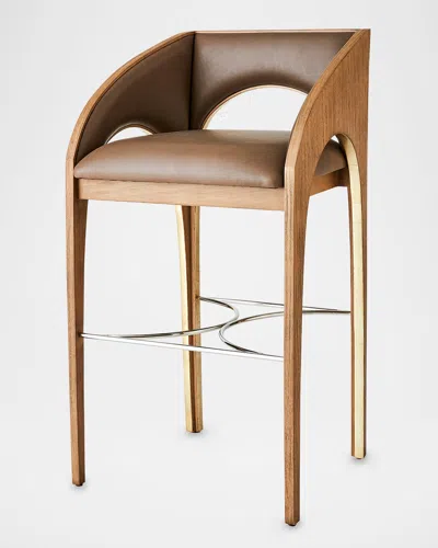 Global Views Arches Leather 42.5" Bar Stool In Brown