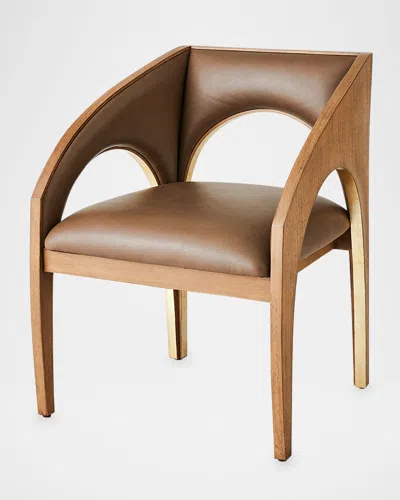 Global Views Arches Leather Dining Arm Chair In Brown