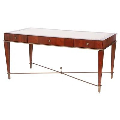 Pre-owned Global Views Art Deco Style Leather Top Desk In Brown