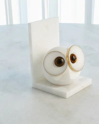 Global Views Big Eyed Owl Bookends, Set Of 2 In White