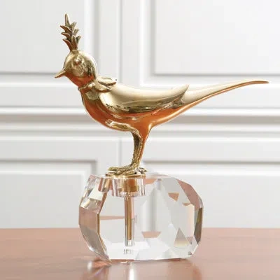 Global Views Bird On Crystal Rock-brass In Gold,clear