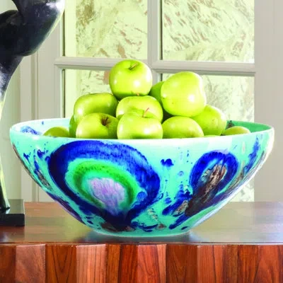 Global Views Blue Spots Bowl In Turquoise,blue,green