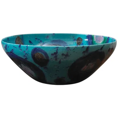 Global Views Blue Spots Reactive Glaze Blue And Turquoise Decorative Bowl